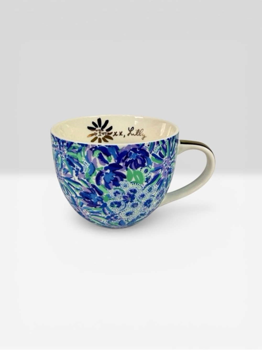 Lilly Pulitzer Blue Paisley Floral Print w/Gold Details Ceramic Coffee Mug 12oz